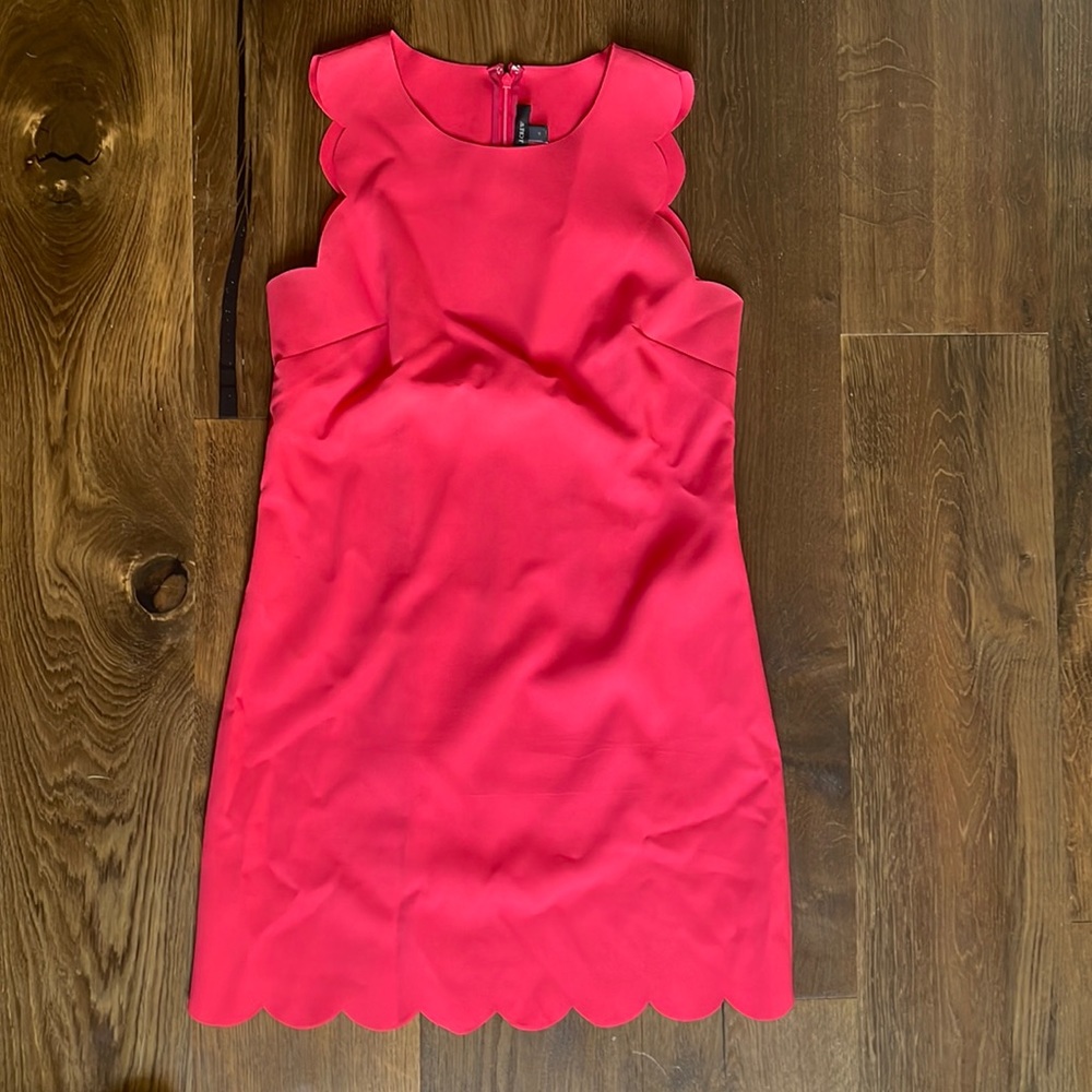 Scalloped-edge hot pink mini dress